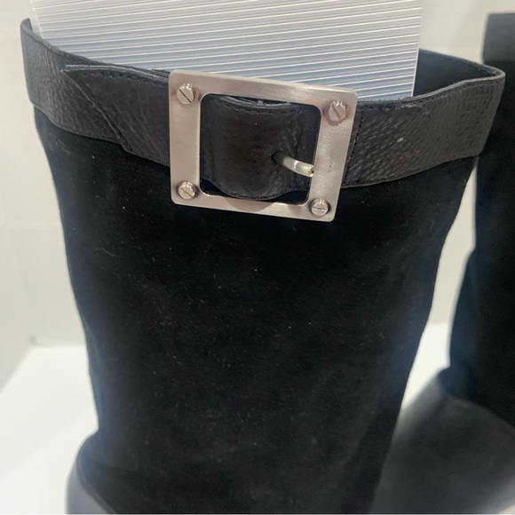 RACHEL ZOE size 11 mid calf height black leather and suede boot buckle detail - Picture 10 of 16
